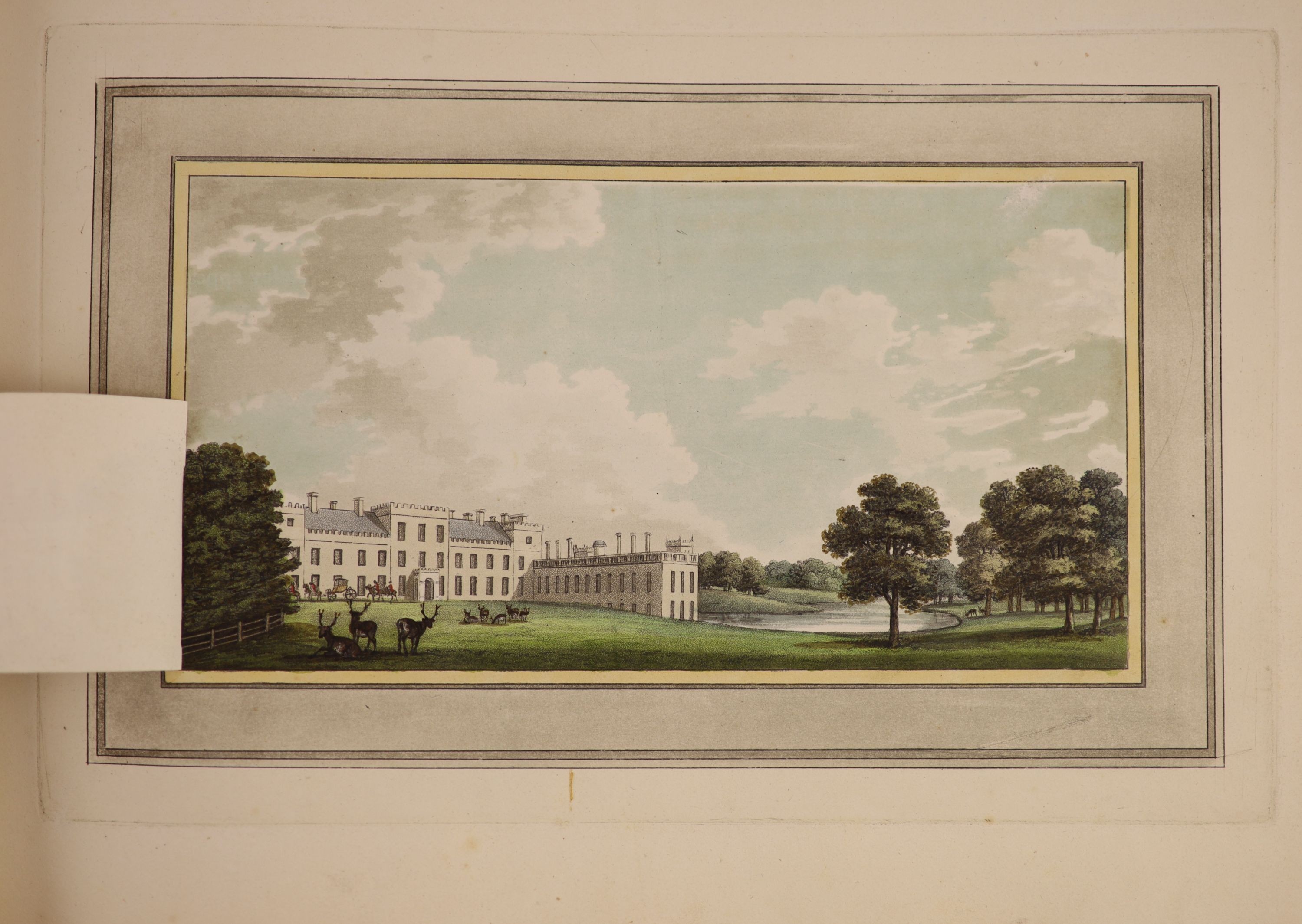 Repton, Humphry - Sketches and Hints on Landscape Gardening, oblong folio, calf gilt, with 10 hand-coloured plates with overslips, and 6 uncoloured plates, 4 with overslips, London, [1794]